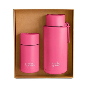 Frank Green -The  Essential Gift Set - Large - 12oz/34oz- Straw Lid - Neon Pink