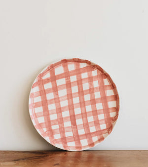 Behind The Trees - Noss. - Gingham Platter - Pink - Round Serving Platter - unique tableware - christmas gift under $90