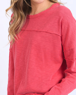 Behind The Trees - Foxwood - &amp; Jayne Throw On Top - Cayenne - cotton top - lightweight cotton long sleeve top - under $70