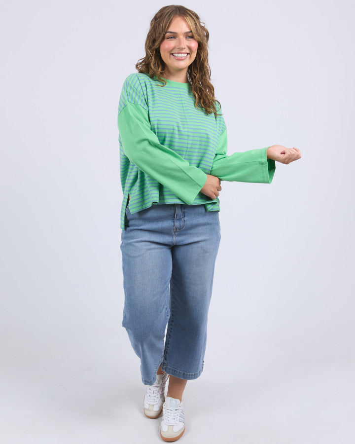 Behind The Trees - Elm - Kova Sweat - Dusk Blue and Green Stripe - Elm Clothing Outlet - Elm Lifestyle Stores - Elm Lifestyle clothing - Elm Lifestyle Dresses - Elm Lifestyle Stockists - Sweater - cotton sweater - Australian designed clothing
