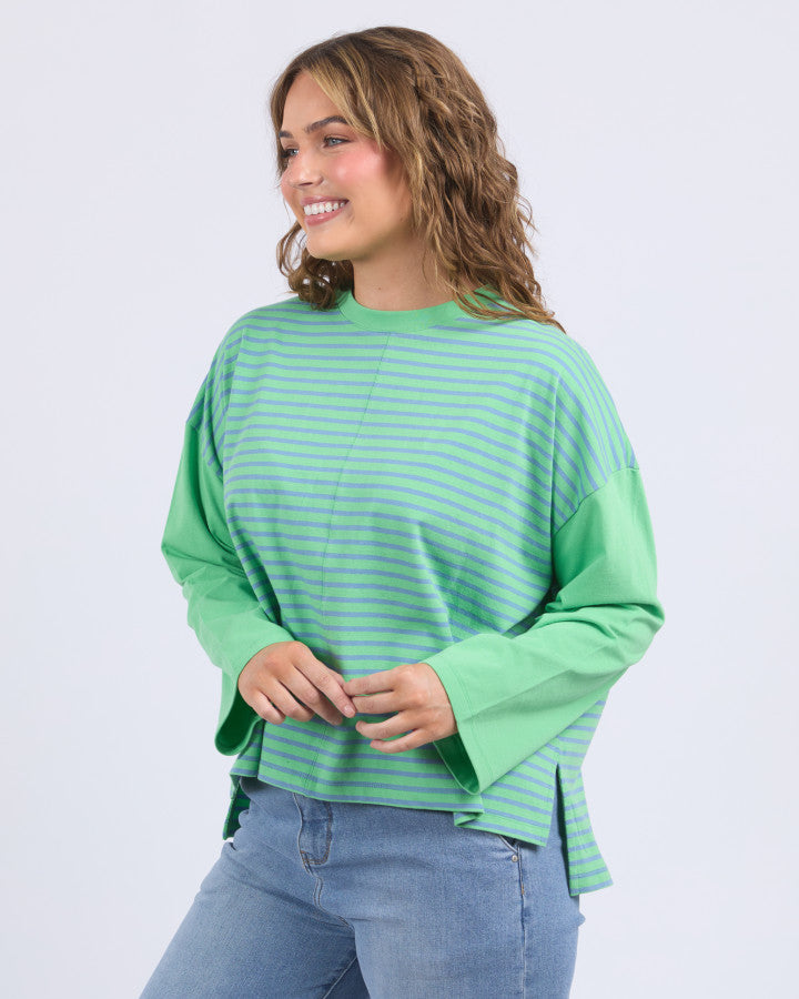 Behind The Trees - Elm - Kova Sweat - Dusk Blue and Green Stripe - Elm Clothing Outlet - Elm Lifestyle Stores - Elm Lifestyle clothing - Elm Lifestyle Dresses - Elm Lifestyle Stockists - Sweater - cotton sweater - Australian designed clothing