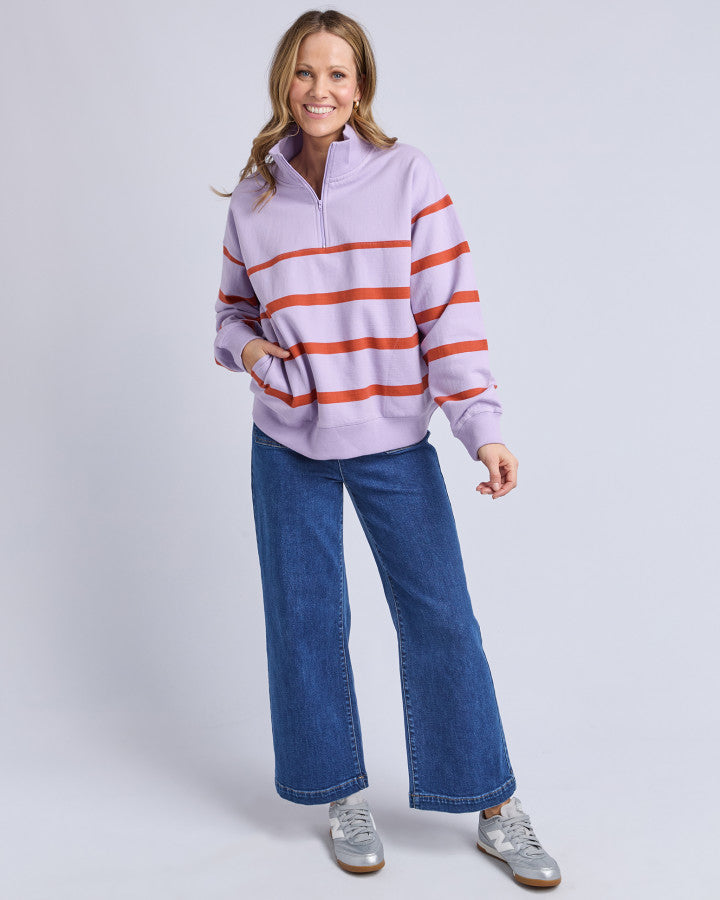 Behind The Trees - Elm - Lane Zip Crew - Lilac/Orange Stripe