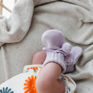 Behind The Trees - The Rest - Organic Cotton Knit Booties - Lilac - newborn baby present - newborn baby gifting - organic baby booties under $30