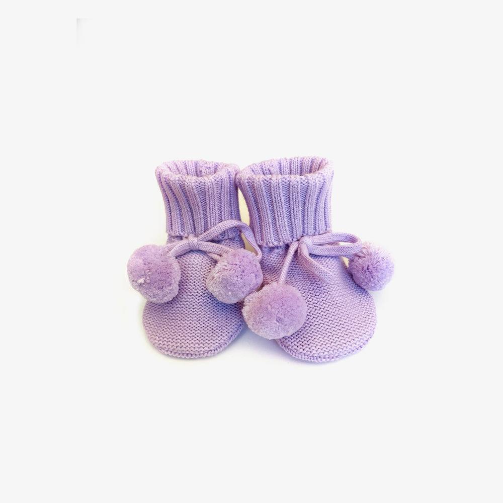 Behind The Trees - The Rest - Organic Cotton Knit Booties - Lilac - newborn baby present - newborn baby gifting - organic baby booties under $30