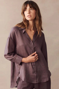 Little Lies - Boyfriend Linen Shirt - Chocolate
