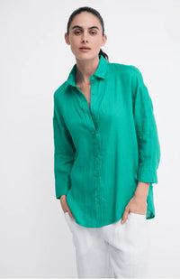 Little Lies - Boyfriend Linen Shirt -Green