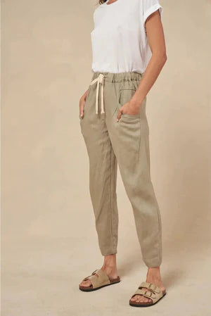 Behind The Trees - Little Lies - Linen Pants - Khaki - 100%linen pants - 3/4 pants under $100