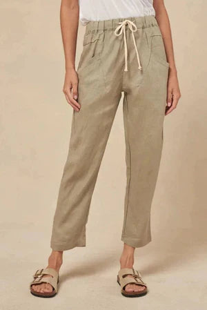 Behind The Trees - Little Lies - Linen Pants - Khaki - 100%linen pants - 3/4 pants under $100