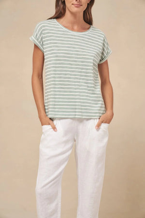 Behind The Trees - Little Lies - Oscar Tee - Mint Green - 100% cotton tee shirt - summer basic strip tee under $40