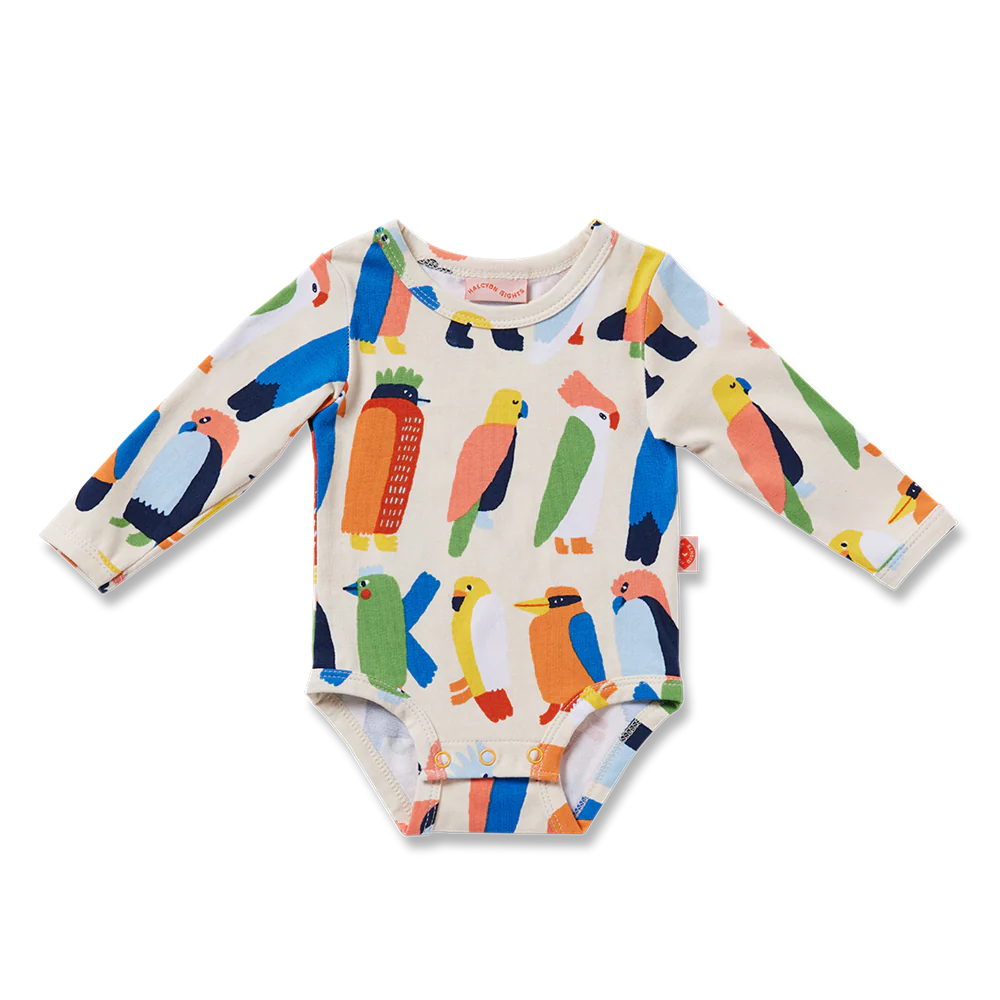 


Behind The Trees - Halcyon Nights - Long Sleeve Bodysuit - Flamin' Galahs - newborn baby gift - baby shower gift - fun and colourful baby clothes under $35