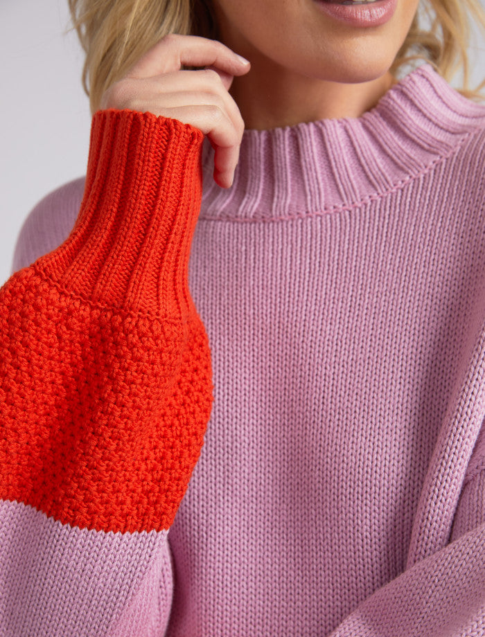 Behind The Trees - Elm - Louie Mock Neck Knit - Peony Pink/Tangello - Mothers Day Knitwear - Stunning knitwear for Mum