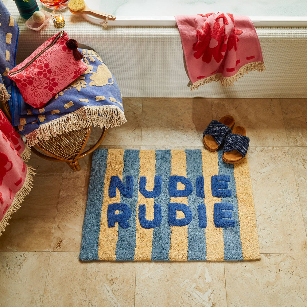 Behind The Trees - Sage &amp; Clare - Nudie Rudie Bath Mat - Ira - Blue Jean - super plush bath mat - super soft bath mat - fun bath mat - bath mat for kids 