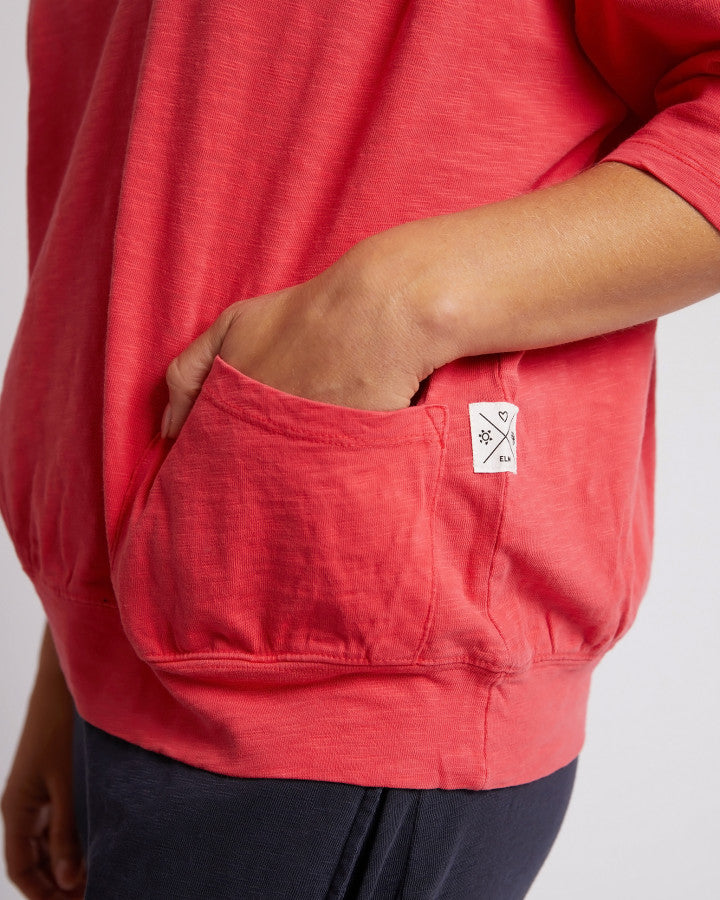 Behind The Trees - Elm - Mazie Sweat - Coral Spritz - 3/4 sleeve cotton slub top - relaxed cotton top