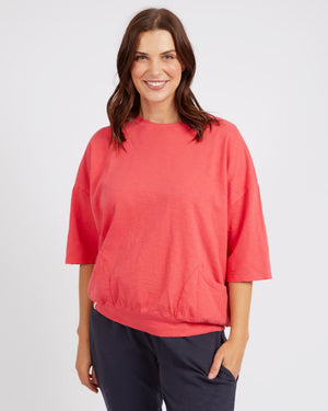 Behind The Trees - Elm - Mazie Sweat - Coral Spritz - 3/4 sleeve cotton slub top - relaxed cotton top