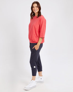 Behind The Trees - Elm - Mazie Sweat - Coral Spritz - 3/4 sleeve cotton slub top - relaxed cotton top