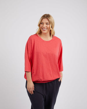 Behind The Trees - Elm - Mazie Sweat - Coral Spritz - 3/4 sleeve cotton slub top - relaxed cotton top