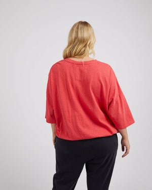 Behind The Trees - Elm - Mazie Sweat - Coral Spritz - 3/4 sleeve cotton slub top - relaxed cotton top