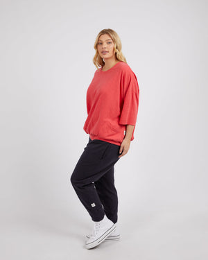 Behind The Trees - Elm - Mazie Sweat - Coral Spritz - 3/4 sleeve cotton slub top - relaxed cotton top