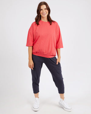 Behind The Trees - Elm - Mazie Sweat - Coral Spritz - 3/4 sleeve cotton slub top - relaxed cotton top