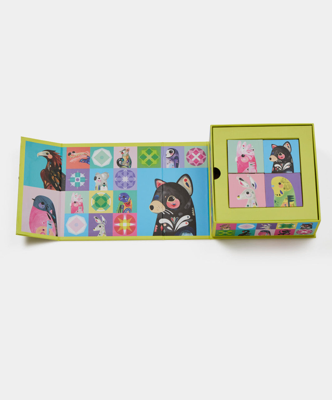 Behind The Trees - Memory game box with colorful design on a white background - Wonderscope - Memory Game - Pete Cromer