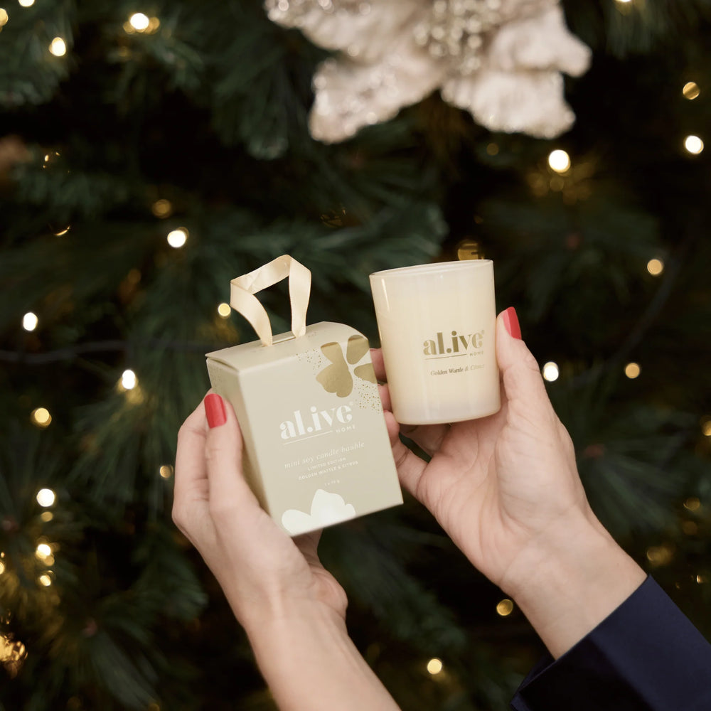 al.ive - mini soy candle bauble - golden wattle & citrus