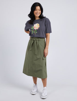 Behind The Trees - Elm - Moss Cargo Skirt - Clover - midi length cargo skirt - transeasonal skirt - a-line skirt