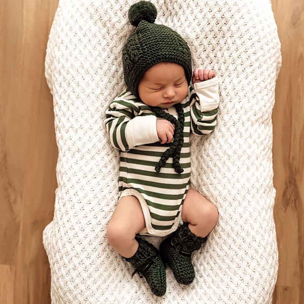 Snuggle Hunny - Organic Long Sleeve Bodysuit - Olive Stripe