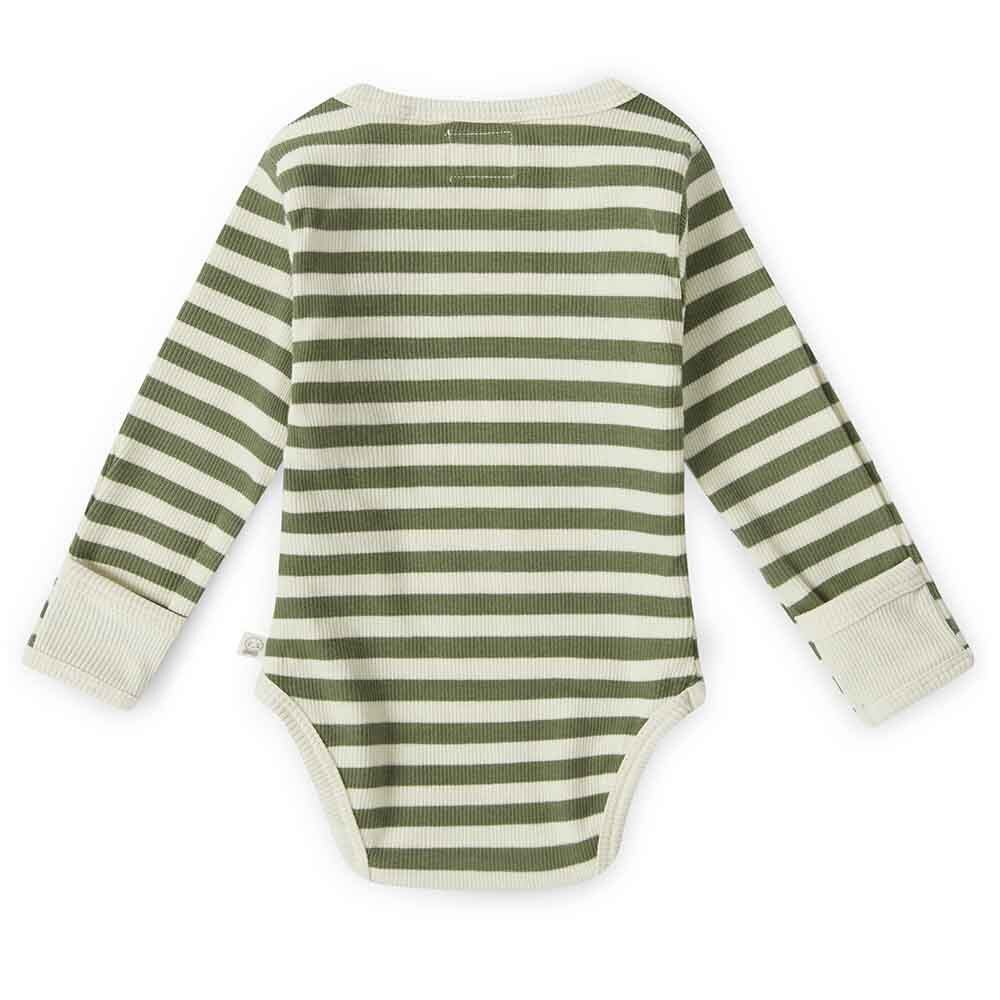 Snuggle Hunny - Organic Long Sleeve Bodysuit - Olive Stripe