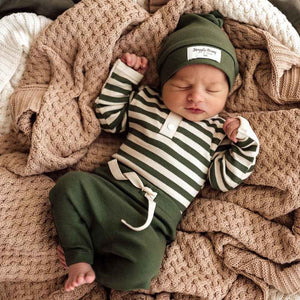 Snuggle Hunny - Organic Long Sleeve Bodysuit - Olive Stripe