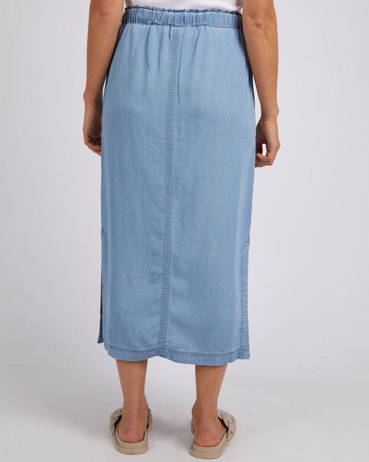 Behind The Trees - Elm - Penny Utility Skirt - Mid Blue - summer skirt under $100 - chambray denim skirt - soft denim skirt - fun summer skirt - christmas day skirt