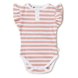 Behind The Trees - Snuggle Hunny - Short Sleeve Organic Bodysuit - Rose Milk Stripe - baby clothing - organic baby clothing - press stud bodysuit for baby