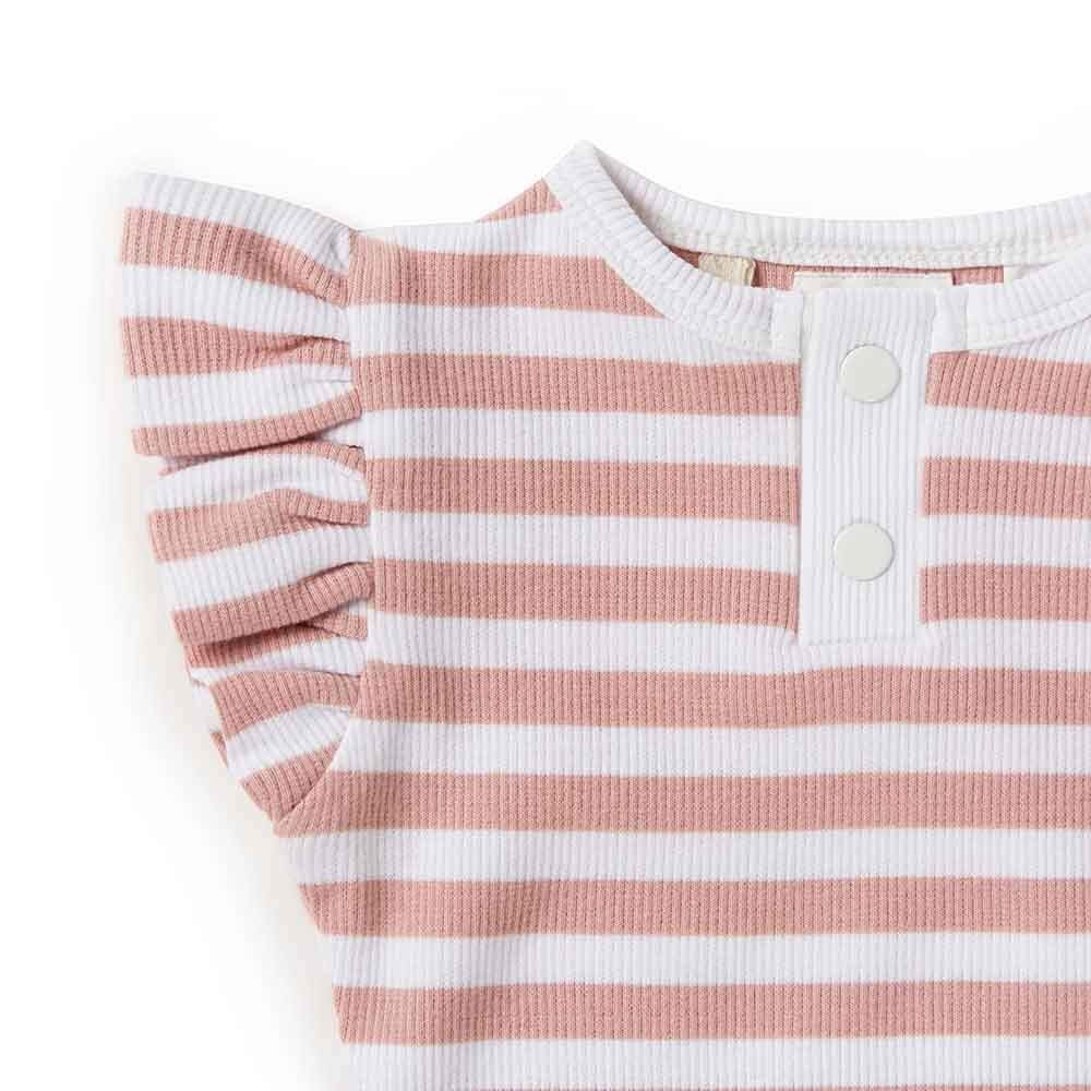 Behind The Trees - Snuggle Hunny - Short Sleeve Organic Bodysuit - Rose Milk Stripe - baby clothing - organic baby clothing - press stud bodysuit for baby