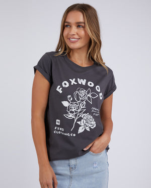 Behind The Trees - Foxwood - Rosette Tee - Washed Black - printed tee - cool casual t shirt - cotton t shirt