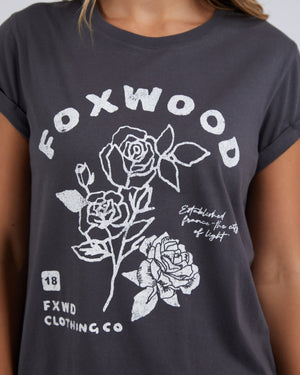 Behind The Trees - Foxwood - Rosette Tee - Washed Black - printed tee - cool casual t shirt - cotton t shirt