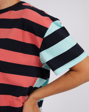 Elm - Shelter Splice Tee - Watermelon Crush/Tonic Blue Stripe