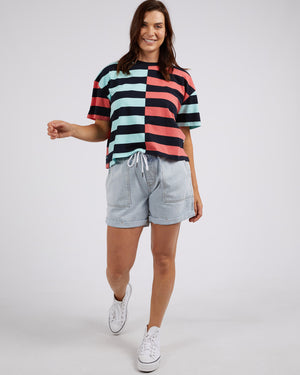 Elm - Shelter Splice Tee - Watermelon Crush/Tonic Blue Stripe