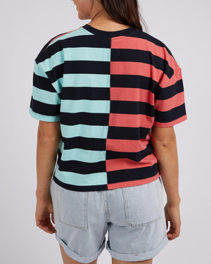 Elm - Shelter Splice Tee - Watermelon Crush/Tonic Blue Stripe