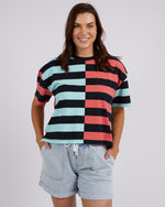 Elm - Shelter Splice Tee - Watermelon Crush/Tonic Blue Stripe