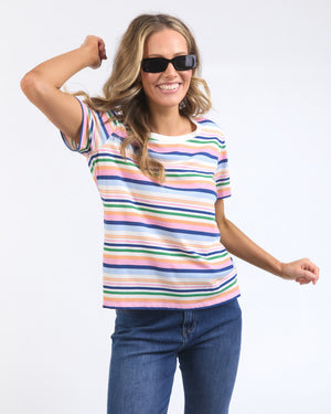 Behind The Trees - Elm - Sorbet Tee - Multicolour Stripe - colourful cotton t shirt for summer - summer tee under $60 - 