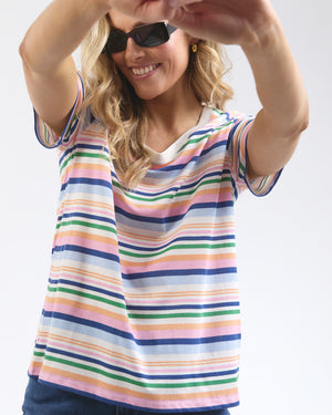 Behind The Trees - Elm - Sorbet Tee - Multicolour Stripe - colourful cotton t shirt for summer - summer tee under $60 - 