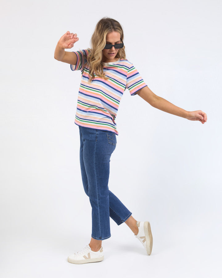 Behind The Trees - Elm - Sorbet Tee - Multicolour Stripe - colourful cotton t shirt for summer - summer tee under $60 - 