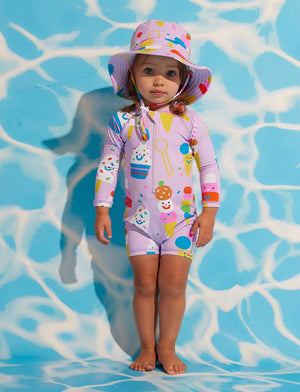 Behind The Trees - Halcyon Nights -Long Sleeve Rash Suit - Sundae Fun swimsuit for kids - kids bathers - long sleeve bather for toddlers - summer bathers for kids