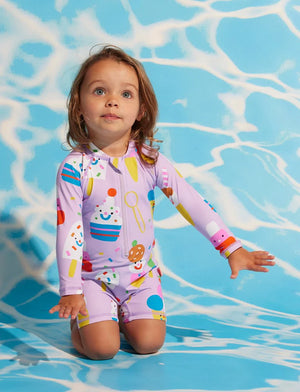 Behind The Trees - Halcyon Nights -Long Sleeve Rash Suit - Sundae Fun swimsuit for kids - kids bathers - long sleeve bather for toddlers - summer bathers for kids