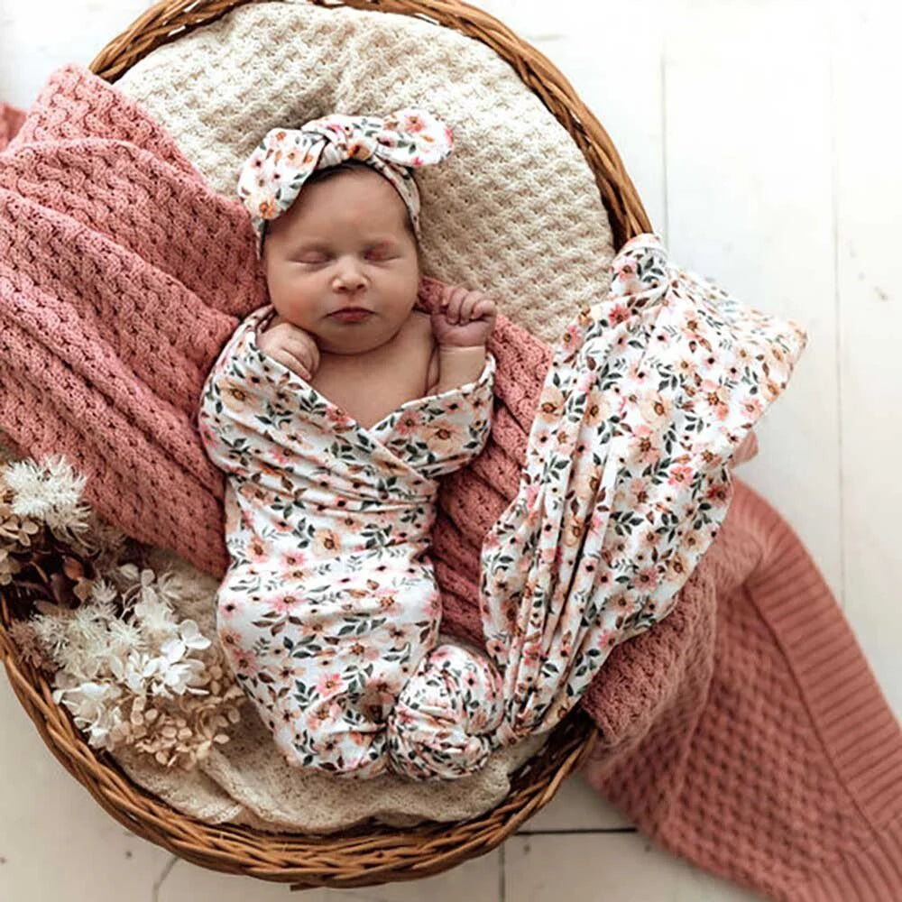 Behind The Trees - Snuggle Hunny - Organic Baby  Toddler Topknot - Spring Floral - baby headband - baby girl headband - floral top knot headband for baby - baby shower gift - newborn gift