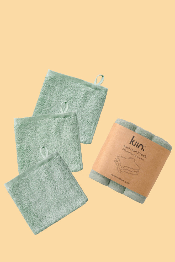 Behind The Trees - Kiin - Wash Cloths 3 Pack - Sage - newbon baby gift ideas - baby shower gift - newborn bath washers