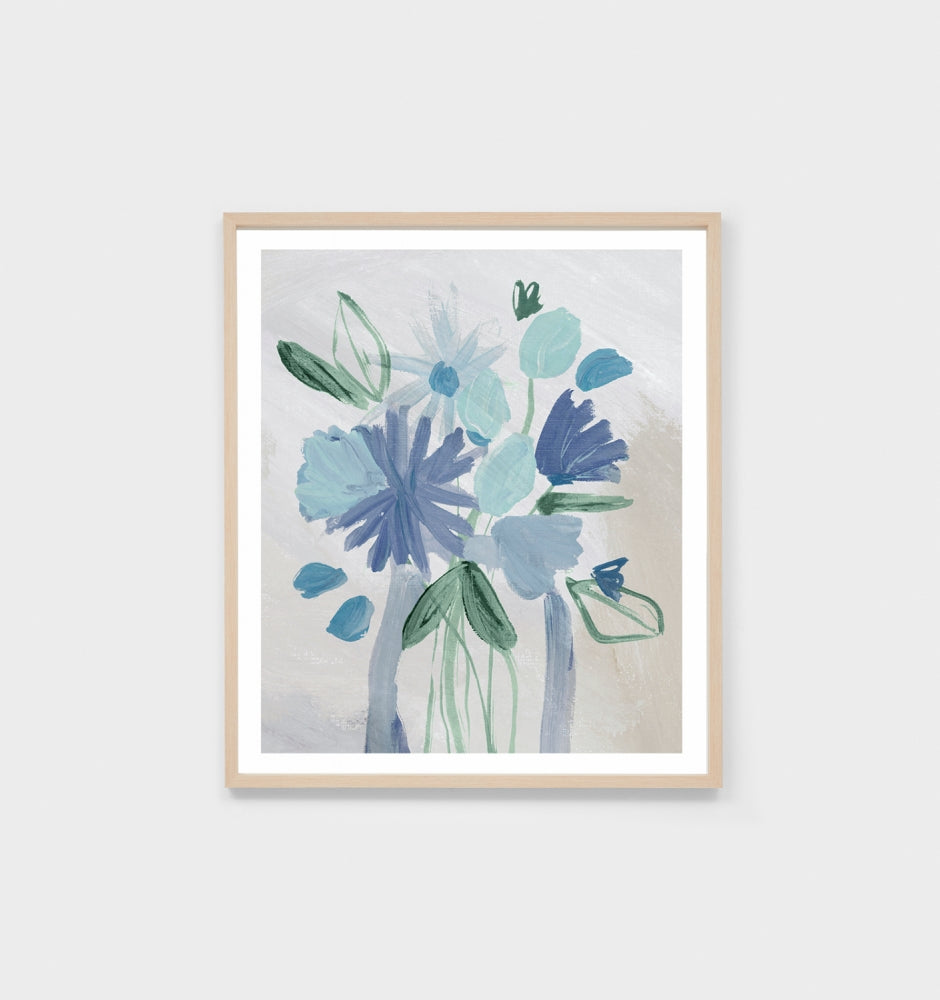 Behind The Trees - Warranbrooke - Watercolour Blooms Blue Print Size : 42 x 49 cm- well priced art work for the home - office art work - art work for the work place - cheap artwork - beautiful art work&nbsp;