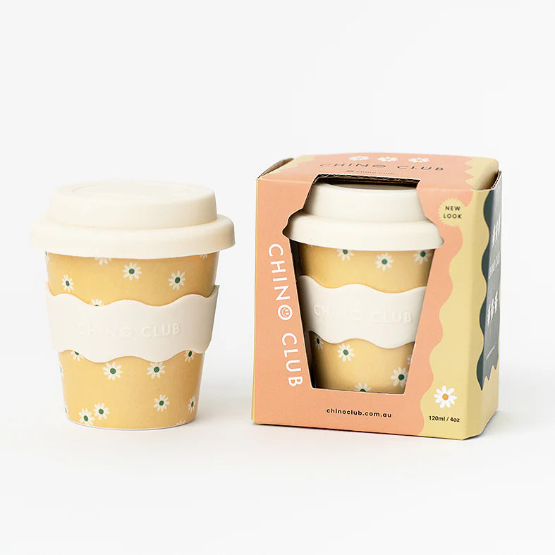 Behind The Trees - Chino Club - Babychino Cup - 4oz - Yellow Daisy - baby chino cup - takeaway baby chino up - toddler take away coffee cup 