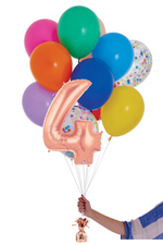 READY TO GO -  Inflated Balloon Bouquet - Rainbow + Foil Number in Rose Gold