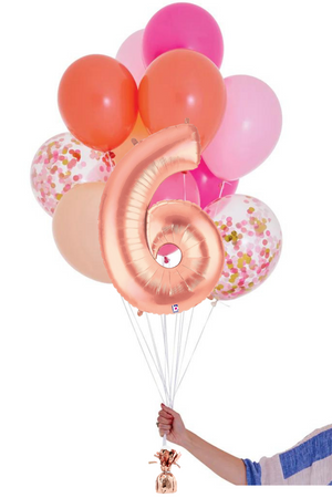 READY TO GO -  Inflated Balloon Bouquet - Pink Shimmer + Foil Number in Rose Gold