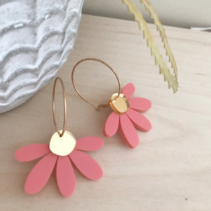 Behind The Trees - Foxie Collective - Jumbo Daisy Hoop Earrings - Pastel Raspberry + Gold - Stunning earrings under $50 - Mothers Day gift